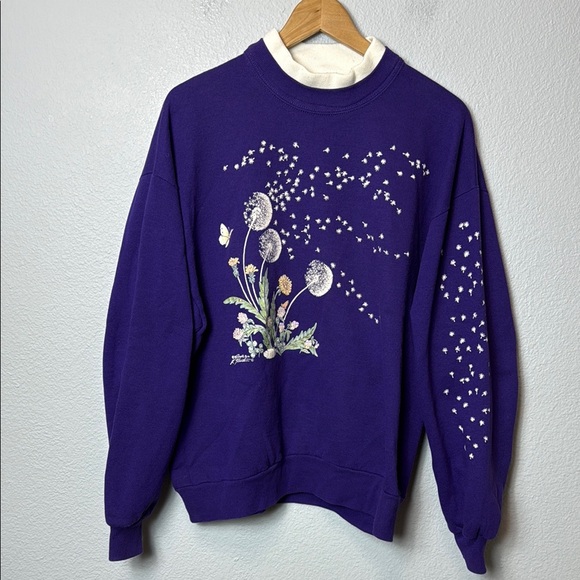 Vintage Morning Sun Dandelion Mock‎ Neck Sweatshirt - Picture 1 of 8